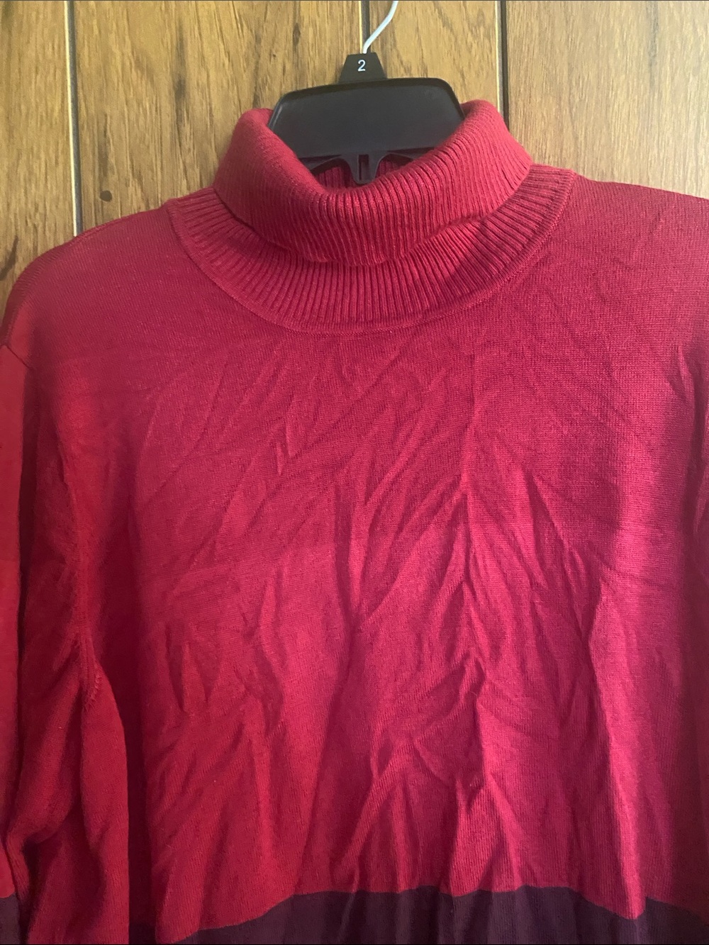 Women's Two-Tone Red & Plum Turtleneck Sweater - Picture 3 of 4